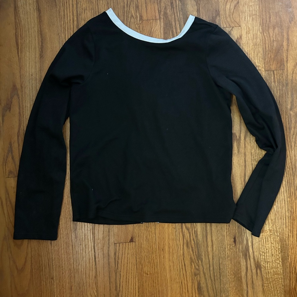 Black Long Sleeve Top with White Trim